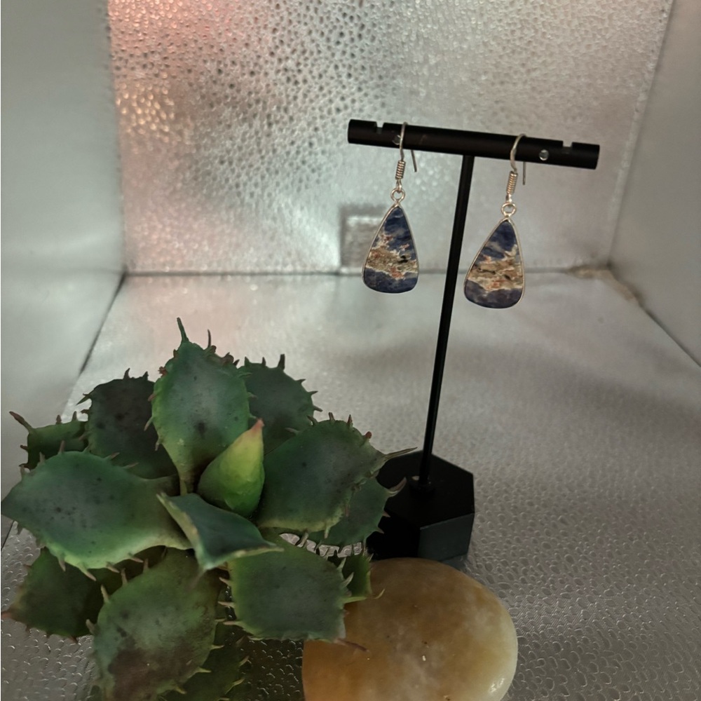Blue/tan sodalite  Stone Drop Earrings